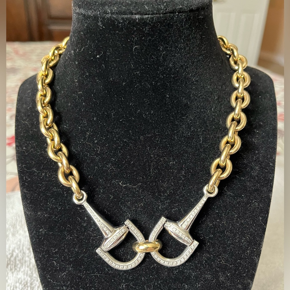 14k Yellow Gold Diamond Horse Bit Necklace